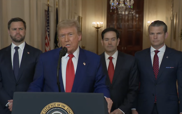 US President Donald Trump addresses the nation after ordering a strike on Iran's nuclear facilities on June 21, 2025. (Screen capture/YouTube)
